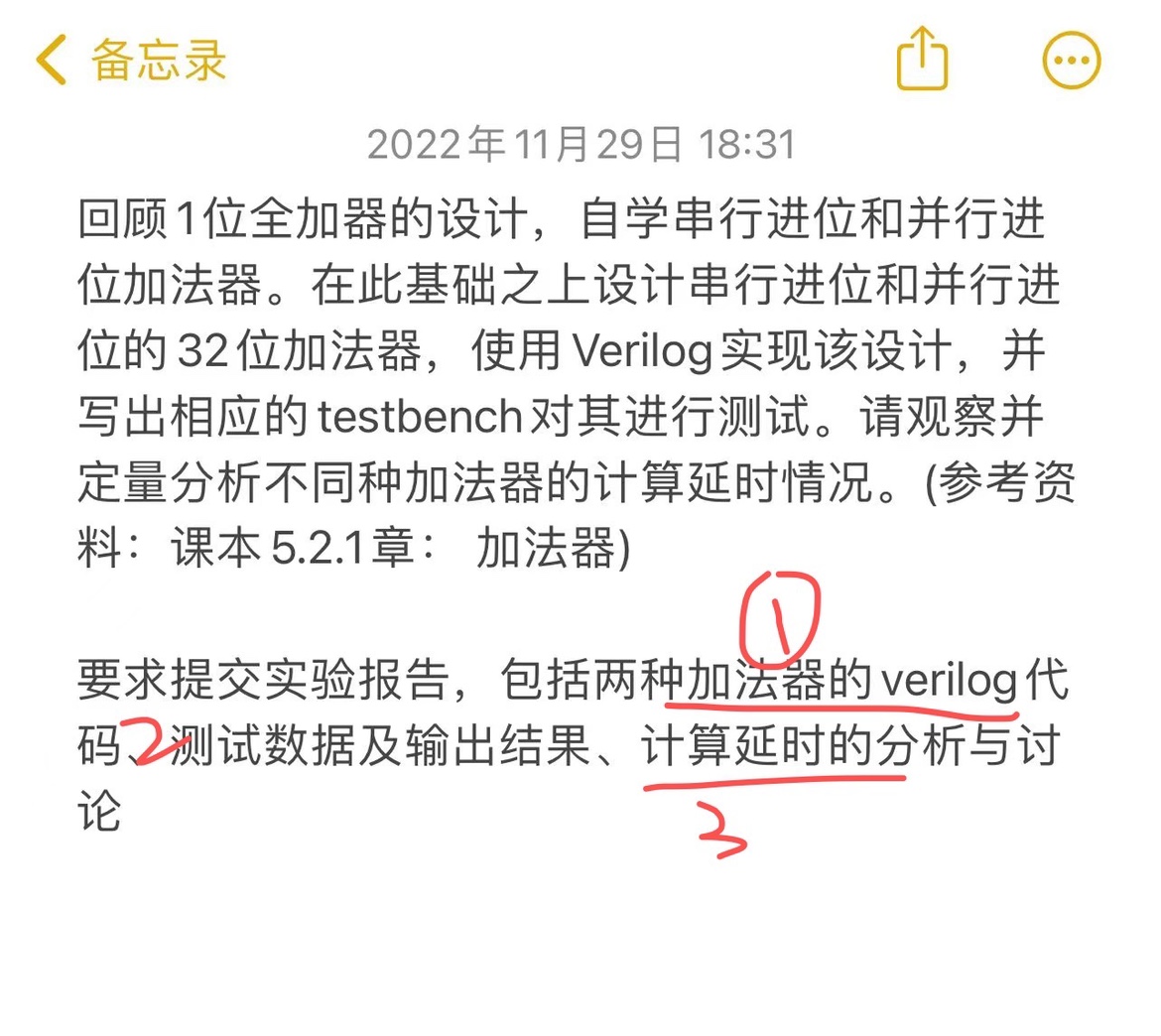 串行进位和并行进位加法器Verilog代