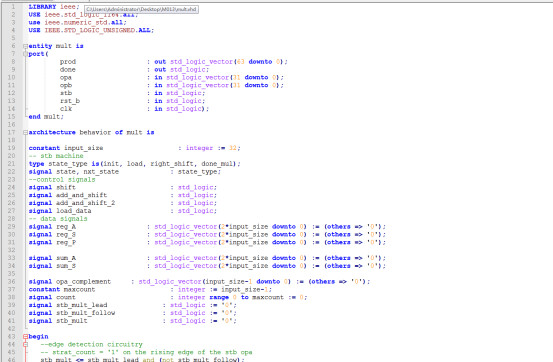 32位booth算法有符号乘法器设计VHDL代码modelsim仿真