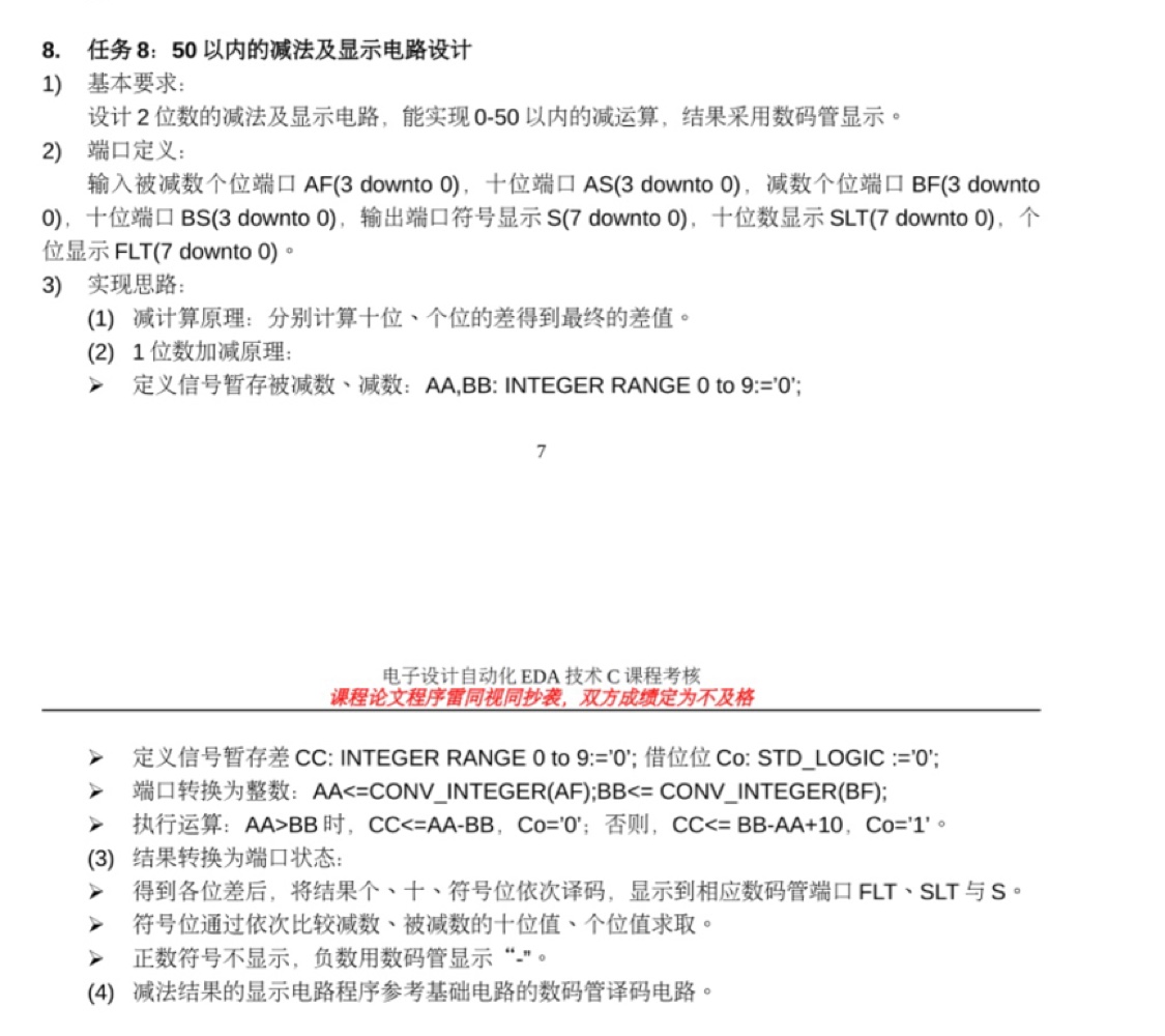 50以内的减法及显示电路设计VHDL代码