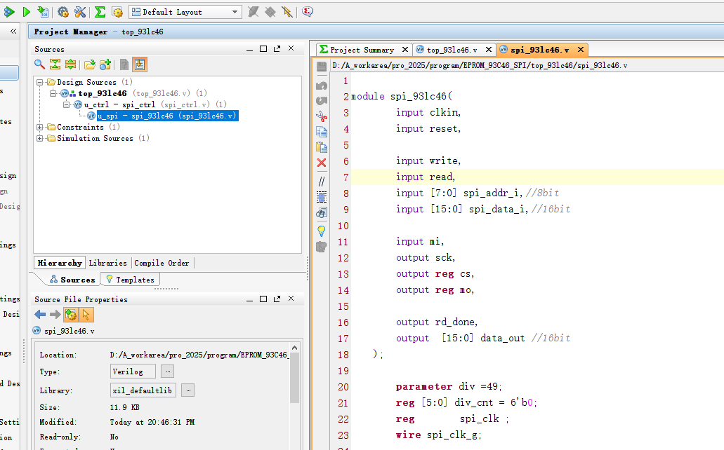 93LC46 EEPROM SPI 读写控制 FPGA 设计 Verilog Vivado 设计文档图片 image3.png