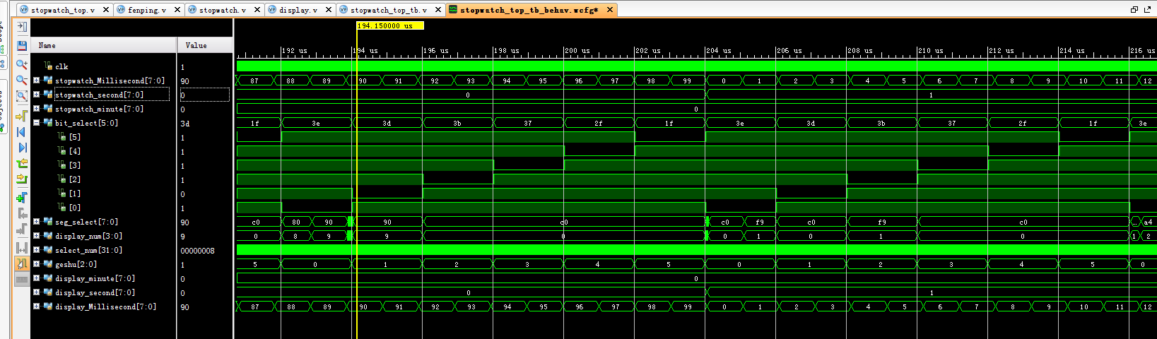 秒表计时数码管显示 FPGA 设计 Ve