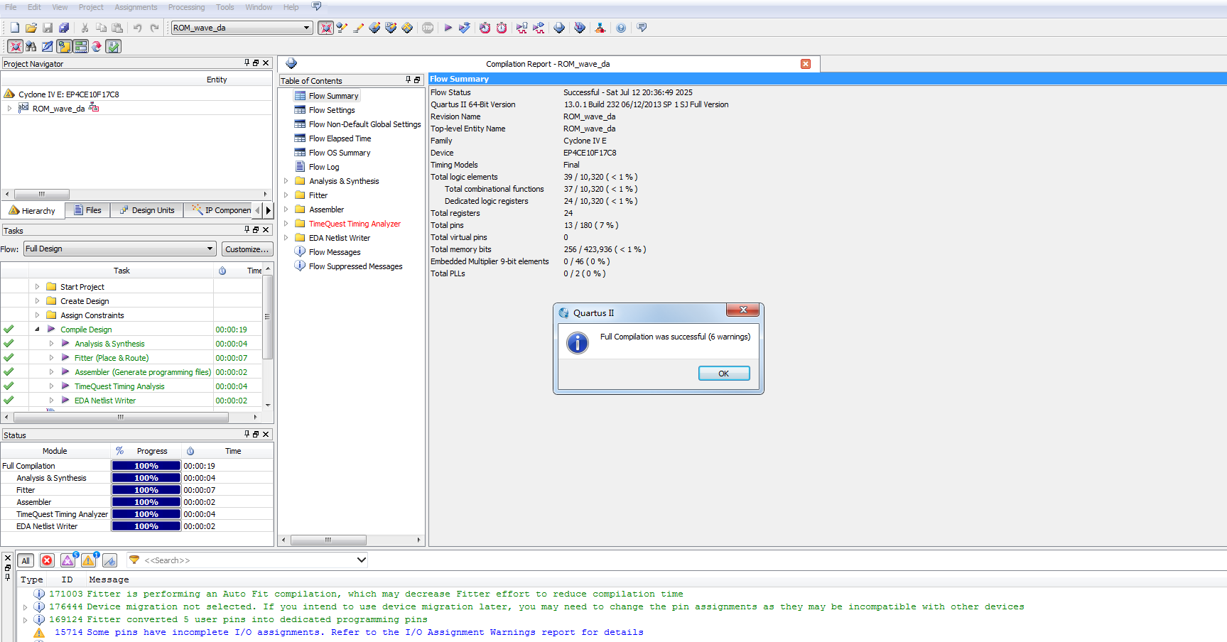 ROM 波形 DA 输出控制 FPGA 设计 Verilog Quartus 设计文档图片 image4.png