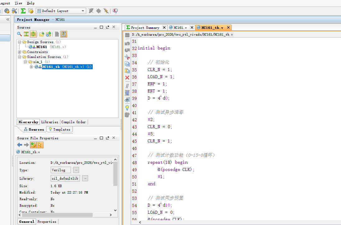 74HC161 四位同步计数器 Verilog Vivado 设计文档图片 image5.png